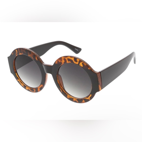 New Women's Oversize Glitter Two Tone Round Sunglasses - Picture 1 of 6